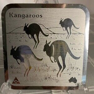 Kangaroo Australian Coaster Set of 4 Aluminum Felt Backed Outback Wildlife Rare